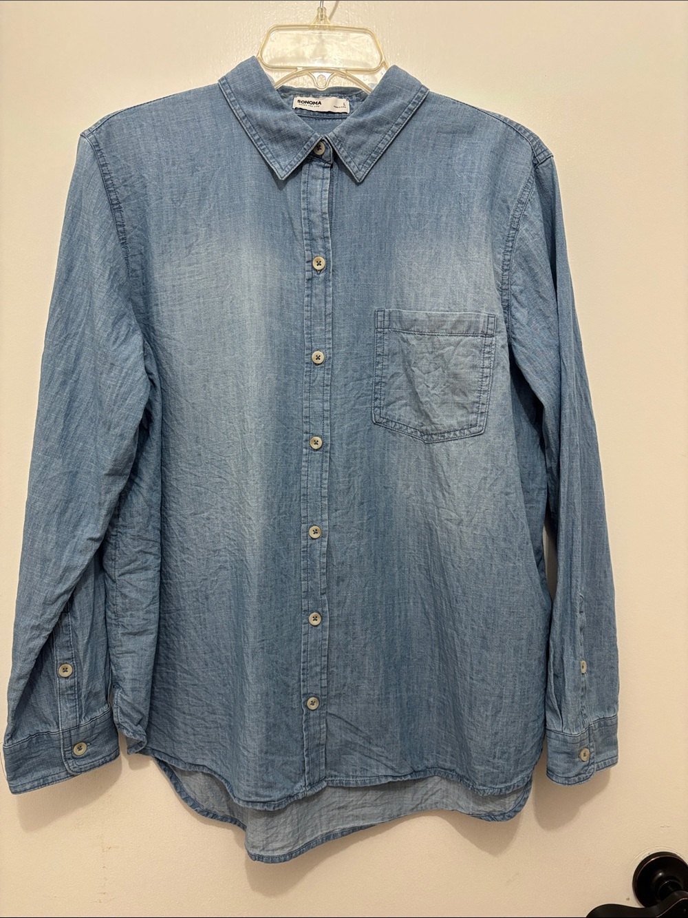 Sonoma Light Blue Denim Button-Down Shirt Sz L